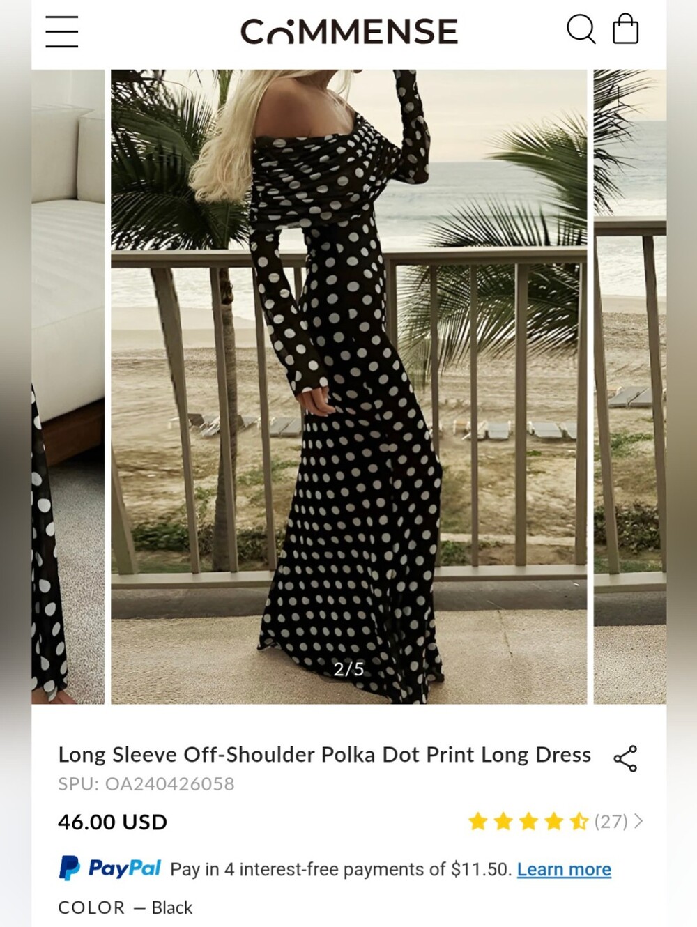 Black and White Polka Dot Maxi Dress - Picture 3 of 11